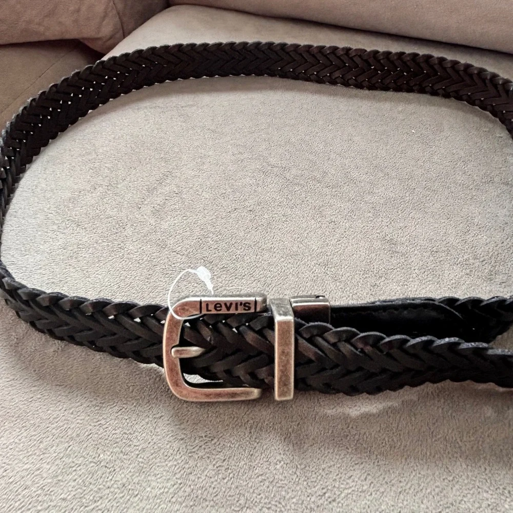 Levis Boys Braided Genuine Leather Belt Black Brown Reversible Size 30-32 L